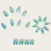 Rombos Multifacéticos Estéreo 3D Fantasma Metal Galvanizado Brillante Manicura Moda Europea y Americana Cabeza Redonda Almendra Azul y Verde Uñas Postizas