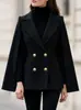 Casaco de Lã Europeu de Botão Duplo Acinturado Feminino Outono Inverno Nova Moda Elegante Curto Capa Terno Top