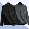 [Compra uno y llévate otro gratis] Camiseta de manga larga fina de otoño para hombre, elástica, corte holgado, informal moderna con cuello redondo, camiseta básica