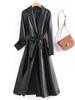 Jaqueta de Couro Atacado Transfronteiriça para Mulheres, Trench Coat Longo de Pele de Ovelha Slim Fit, Versátil e Emagrecedor, Estilo Coreano, Casaco Moderno Plus Size