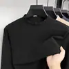 Camiseta básica de manga larga para hombre con cuello semi-alto de seda de morera, cálida, contiene lana, color liso, casual, adecuada para usar en capas en otoño e invierno