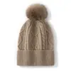 Chapéu de Cashmere para Mulheres 100% Cashmere Puro Novo Estilo da Moda com PomPom e Ponto Trançado Versátil Cor Sólida Chapéu de Tricô Quente