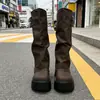 Botas longas femininas de sola grossa para aumentar a altura, novo estilo primavera e outono 2026, botas de cano largo over-the-knee, estilosas para pessoas baixinhas