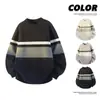 Tricô de Alta Qualidade 2026 Novo Bloco de Cores Retrô Listrado Gola Redonda para Homens e Mulheres, Outono/Inverno Textura Tridimensional Espessada