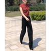 88236 Damei Ai Yuan 2025 Nueva Moda Camiseta Base Roja Pantalones Negros de Cintura Alta Pierna Ancha Adelgazantes