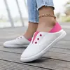 Tênis de Lona Brancos para Mulheres, Slip-Ons Casuais de Verão, Tênis Confortáveis de Cano Baixo, Sapatos Brancos