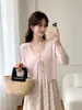 Suéter de Punto Cardigan con Cordones Color Albaricoque, Estilo Delgado de Verano, Cubre-Ropa Protector Solar, Top Corto Único y Hermoso
