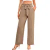 Pantalones Casuales de Pierna Ancha de Color Sólido para Mujer, de Cintura Alta, a la Moda, Sueltos, con Cordones, Pierna Recta, Pierna Ancha, Largos, Europeos y Americanos, Transfronterizos, para Primavera y Verano