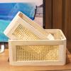 Cesta de Almacenamiento de Ratán Estilo Japonés, Caja Hueca Tejida de Bambú y Madera Maciza, Decoración de Escritorio Tejida a Mano, Caja de Almacenamiento de Joyas