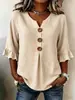 Transfronteiriço 2026 Nova Roupa Feminina Europeia e Americana Amazon Verão Feminino Gola V Algodão Linho Camisa Moda Botão Top para Mulheres