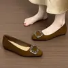 Sapatos Quadrados Retrô Femininos que Aumentam a Altura 2026 Elegantes para Primavera e Outono Versáteis Estilo Coreano Fivela de Strass Sapatos Baixos Rasos para Mulheres