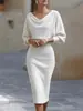 2026 Plataforma Independiente Europeo y Americano Transfronterizo Amazon Moda Cuello Oscilante Mangas de Murciélago Caídas Vestido de Longitud Media Ropa para Mujer