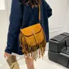 Bolso Silla Retro de Gamuza Escarchada Estilo Bohemio de Nicho para Mujer Bolso Transfronterizo con Borlas Texturizado de Hombro Único Cruzado