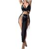 Chica Caliente Sexy Estilo Oscuro Cuero de PU Collar de Cuello Sujetador Conjunto de Dos Piezas Cadena Charol Lencería Sexy Listo para la Venta