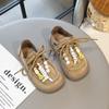 Sapatos Infantis 2025 Outono Novos Sapatilhas para Meninas com Detalhes de Corda Sapatos Birkenstock Estilo Coreano Tênis Canguru para Meninos