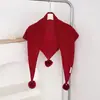 Diseño de Nicho Coreano Chal Triangular 100% Lana para Mujer, Abrigo de Punto Cálido para Otoño e Invierno con Adorno de Bolas y Calentador de Cuello