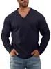 Camisa Básica Jacquard Cor Sólida Masculina Europeia e Americana Amazon Primavera e Outono Malha Casual Esportiva de Corte Solto com Decote V para Homens
