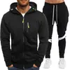 Nuevo Conjunto Deportivo Casual de Color Sólido para Hombre 2024 Sudadera con 4 Cremalleras Cardigan de Felpa con Capucha Conjunto de 2 Piezas para Hombre