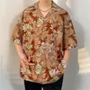 Camisa vintage estilo Hong Kong com estampa havaiana completa e manga curta, camisa vintage com flora para homens e mulheres, camisa de praia para casal yuppie tailandês