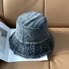 Chapéu de pescador jeans vintage lavado com borda desfiada estilo japonês para homens e mulheres, adequado para o trajeto diário, faz o rosto parecer menor, chapéu bucket casual versátil