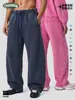 Pantalones de Chándal Pesados para Hombre CKX de 390G con Forro de Polar, Marca de Tendencia Retro Americana, Silueta de Guadaña con Puños, Pantalones Holgados con Aspecto Desgastado