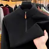 Camiseta gruesa de cuello alto para hombre con forro polar para comercio exterior transfronterizo, sudadera casual de negocios para hombre con media cremallera al por mayor
