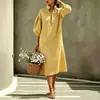 2026 Nueva Moda Casual Cruzada Europea y Americana para Mujer, Holgado, Cuello Alto, Manga Abullonada, Color Sólido, Vestido Largo