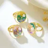 Anillo de Cobre con Flor Pintada en Esmalte y Microincrustación de Esmalte para Mujer, Moda Transfronteriza Europea y Americana, Estilo Nacional, Personalizado, Diseño Abierto Ajustable
