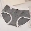 Roupa íntima feminina de algodão puro com estampa de desenho animado, cintura média, borda de renda, listrada, bolinhas, estilo coreano, moda, menina, estudante, short triângulo