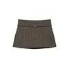 Calça-Saia Feminina 2026 Outono Novo Estilo Europeu e Americano Versátil com Cinto Xadrez 3152512 Saia Curta