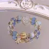 Pulsera de Cuentas de Vidrio de Estrella y Luna para Niñas, Estilo Fresco y Dulce, Cuentas de Color Hielo Rachado, Popular en Zonas Turísticas, Entrega Transfronteriza Rápida