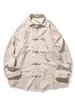 Chaqueta estampada estilo chino para hombre para primavera y otoño, corte holgado, talla grande, pana, cuello de camisa retro con botones, estilo traje Tang, prenda exterior casual