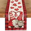 Mantel de San Valentín de Venta Caliente Transfronterizo, Patrón de Enano de Corazón Impreso, Decoración de Mesa para Restaurante de Citas, Caminero de Mesa de Lino