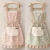 Vestido de Princesa Pastoral Delantal de Lona Cocina Cocinar Ropa de Moda Protector Delantal de Cintura Elegante Catering Ropa de Trabajo Resistente a las Manchas