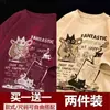 Camiseta Retrô Americana de Manga Curta Masculina Verão Nova Marca de Moda High Street Roupas Soltas Tamanho Grande Juventude Meia-Manga