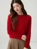 Suéter de punto de cachemira 100% pura para mujer, cuello redondo, hombro regular, grosor doble de 7 hilos, estilo simple, versátil, capa base