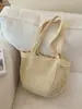 Nueva Bolsa Tejida Navideña, Bolso de Hombro, Calado Casual de Hilo de Algodón Gran Capacidad Bolsa de Playa, Bolso de Paja para Mujer, Estilo Perezoso