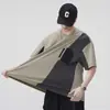 2025 Nuevo Verano Tecnología Negra Seda de Hielo Fresca Camiseta de Manga Corta para Hombre Color de Contraste Holgada Talla Grande Casual Top de Media Manga
