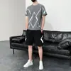Conjunto de Secagem Rápida em Seda de Gelo Camiseta de Manga Curta Masculina Verão Novo Tamanho Grande Shorts Casuais Masculinos Roupa Esportiva Conjunto de Duas Peças