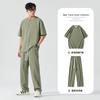 Traje deportivo casual para hombre nuevo 2024, sencillo de color sólido, pantalones de manga corta, primavera y verano, cinta, un conjunto de ropa para hombre