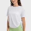 Camiseta Deportiva Holgada Transpirable de Verano Nude de Manga Corta con Cordón Fruncido Ropa de Yoga Fitness Top para Mujer Dss121