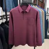 Camisa polo masculina para meia-idade e idosos com bolsos reais, novo estilo outono 2026, listrada, confortável, camiseta de manga comprida para homens
