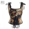 Top Moldeador con Ballenas para Cintura para Mujer Control de Abdomen Soporte de Pecho Estilo Pintura al Óleo Francesa Monet Ropa Exterior Camisola Sujetador Tela Jacquard