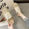 Zapatillas de Media Caña Baotou para Mujer Verano Exterior Sin Tacón Con Cordones Estampado de Leopardo Zapatos de Pescador Planos de Media Espalda Zapatos de Una Sola Capa Sandalias Tejidas de Paja