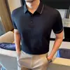 Agente de Comércio Exterior Novo Estilo de Verão Camisa Polo Masculina de Luxo Leve, Camiseta Color Block de Seda Gelada Sem Costura com Textura de Alta Elasticidade