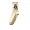 Meias de urso meias femininas de comprimento médio outono e inverno ins moderno fofo que combinam com tudo fresco estilo japonês marrom meias de uso externo outono e inverno