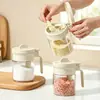 Caja de condimentos de cocina todo en uno con cuchara, recipiente doméstico de vidrio para sal y glutamato monosódico, botella de condimento sellada y a prueba de humedad, frasco para especias, botella para condimentos
