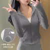 Chamarra de Yoga con Forro de Felpa para Mujer, Temporada de Primavera, Corte Ajustado, Cuello Alto, Cardigan con Cierre, Ropa para Correr y Fitness