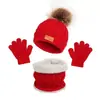Gorro de Punto con Pompón Cálido de Invierno para Niños, Conjunto de Tres Piezas de Gorro, Bufanda y Guantes para Niños