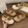Sapatos Mary Jane Femininos com Aumento de Altura Oculto, Boca Rasa, Verão Nicho Doce Linho Retro Loafers Franceses